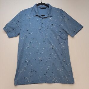 Travis Mathew Polo Shirt Mens Medium Blue Paint Splatter Short Sleeve DXP Water